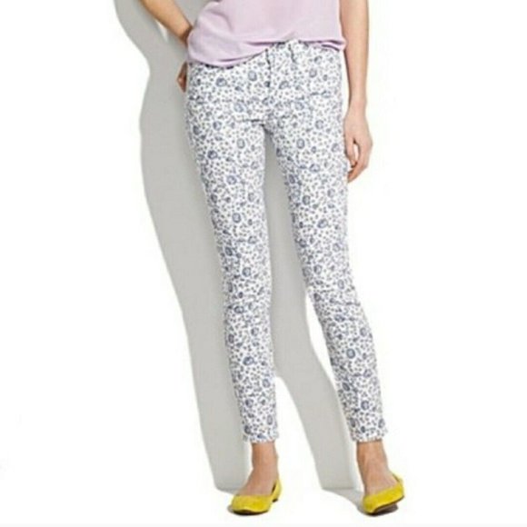 MADEWELL Skinny Ankle Jeans Floral Pattern Mid Rise, Size 28 White/blue - Picture 3 of 10